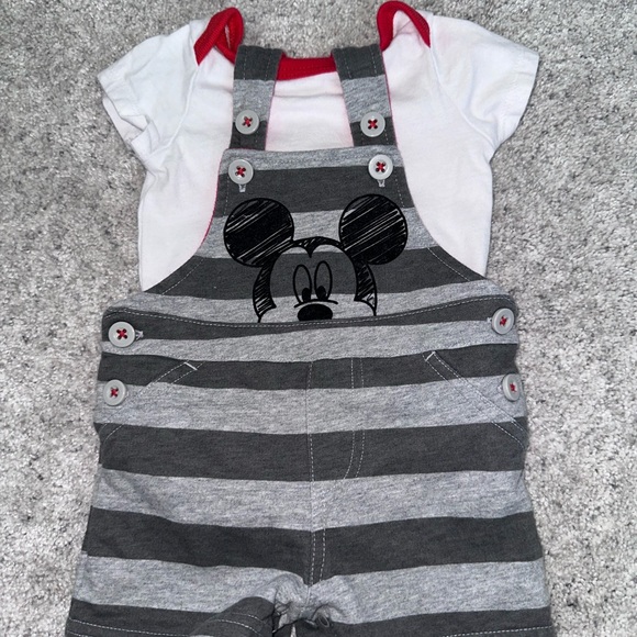 Disney Mickey Mouse Striped Gray Overalls - Picture 1 of 2